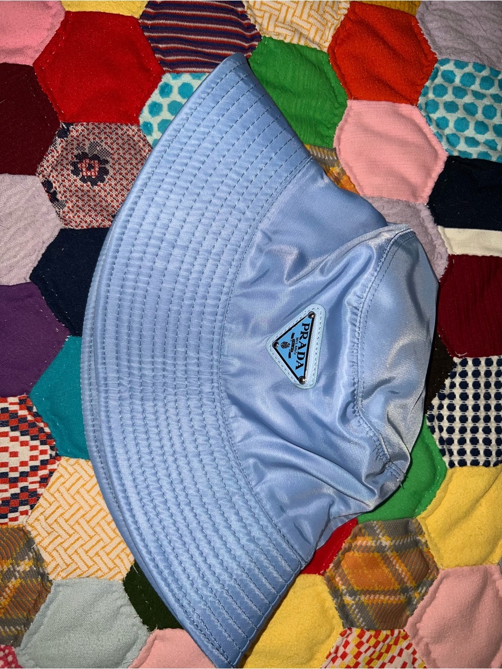 Prada Kids Sky Blue Bucket Hat with Triangle Logo
